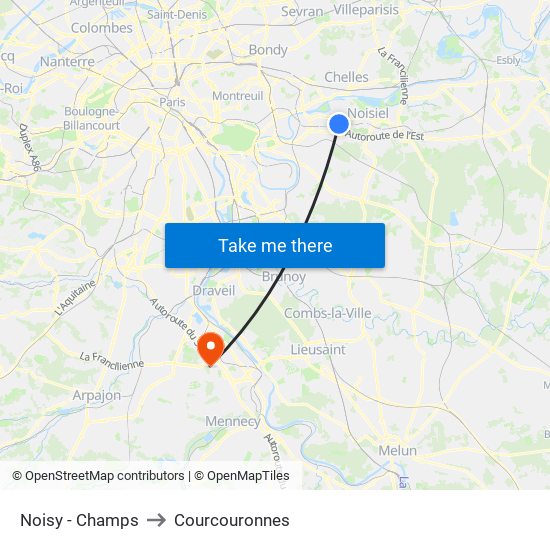 Noisy - Champs to Courcouronnes map