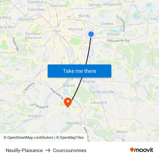 Neuilly-Plaisance to Courcouronnes map