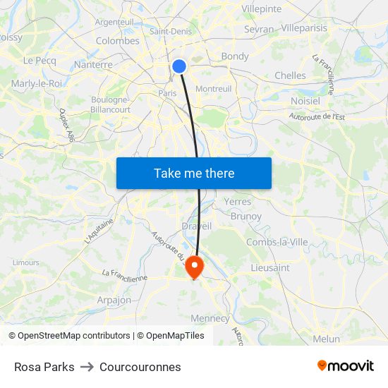 Rosa Parks to Courcouronnes map