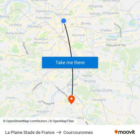 La Plaine Stade de France to Courcouronnes map