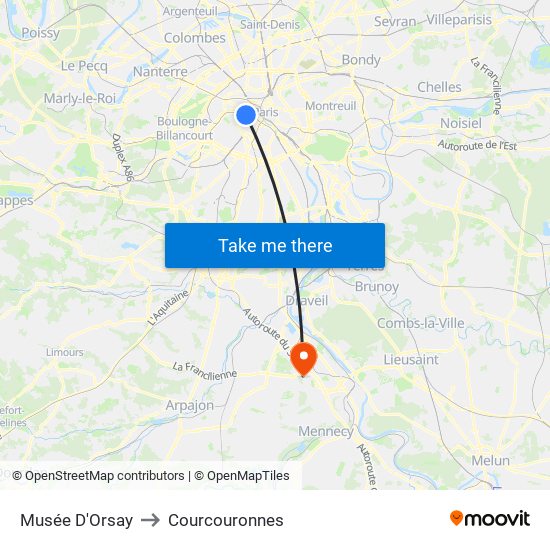 Musée D'Orsay to Courcouronnes map