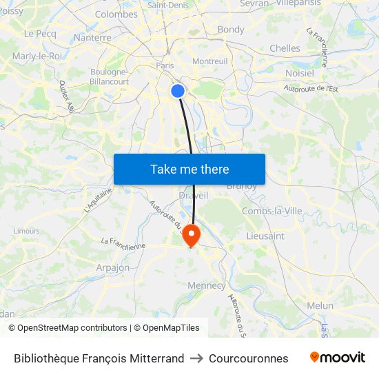 Bibliothèque François Mitterrand to Courcouronnes map