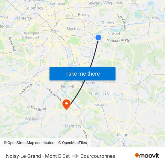 Noisy-Le-Grand - Mont D'Est to Courcouronnes map