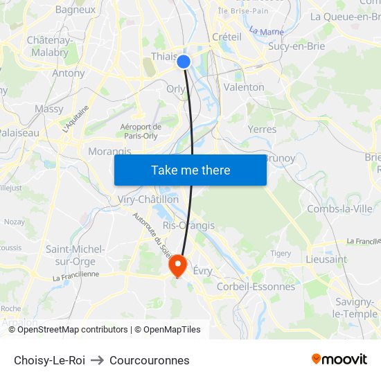 Choisy-Le-Roi to Courcouronnes map