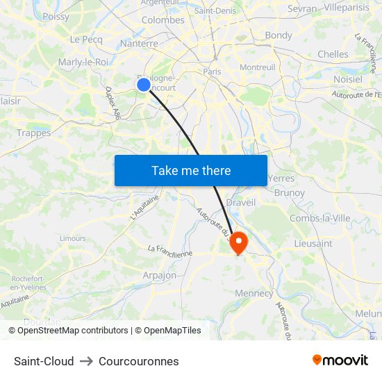 Saint-Cloud to Courcouronnes map