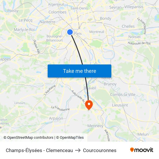 Champs-Élysées - Clemenceau to Courcouronnes map