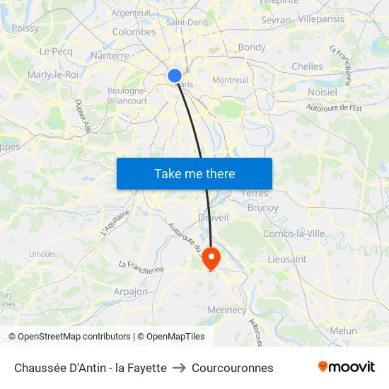 Chaussée D'Antin - la Fayette to Courcouronnes map
