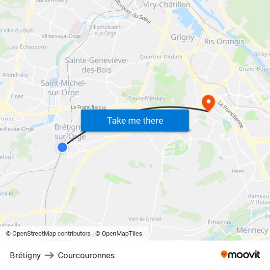 Brétigny to Courcouronnes map