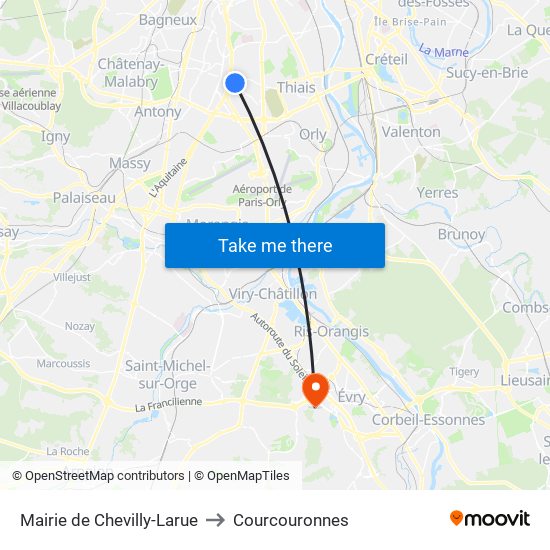 Mairie de Chevilly-Larue to Courcouronnes map