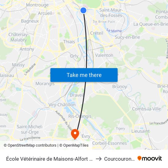 École Vétérinaire de Maisons-Alfort - Métro to Courcouronnes map