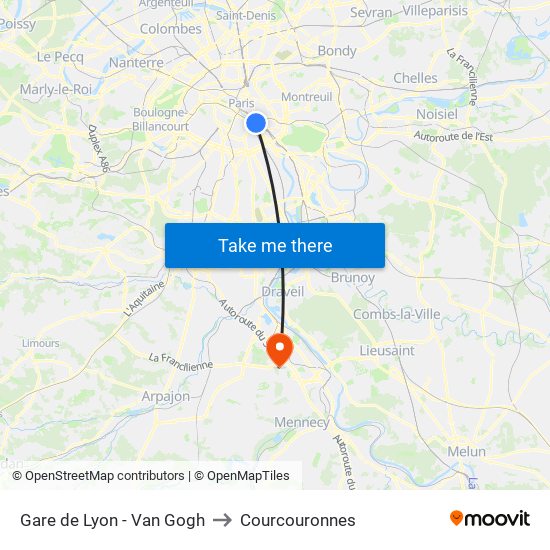Gare de Lyon - Van Gogh to Courcouronnes map