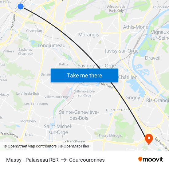 Massy - Palaiseau RER to Courcouronnes map