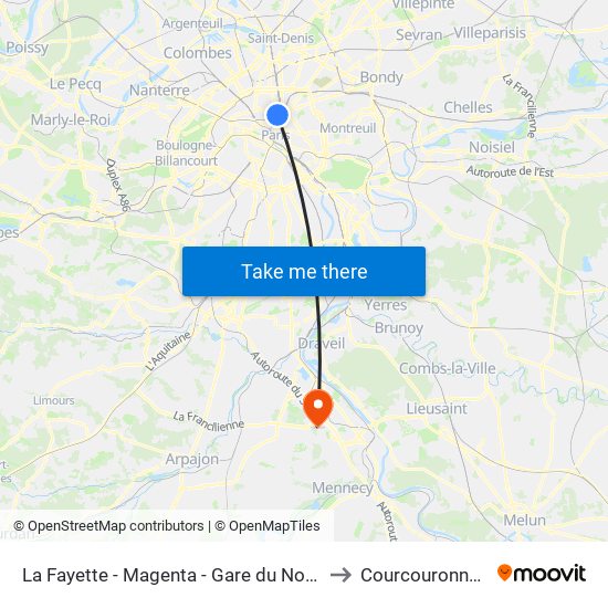 La Fayette - Magenta - Gare du Nord to Courcouronnes map