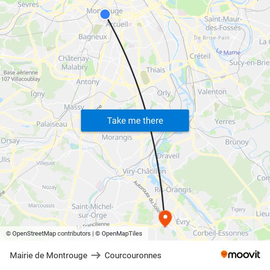 Mairie de Montrouge to Courcouronnes map