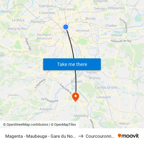 Magenta - Maubeuge - Gare du Nord to Courcouronnes map