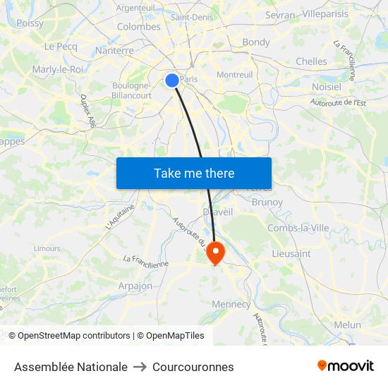 Assemblée Nationale to Courcouronnes map