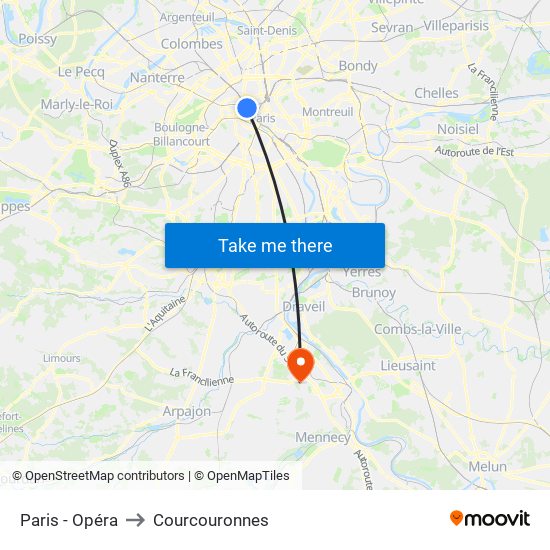 Paris - Opéra to Courcouronnes map