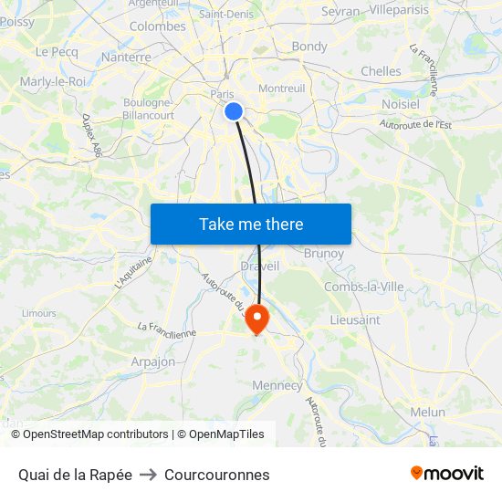 Quai de la Rapée to Courcouronnes map
