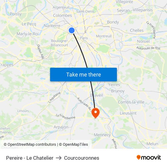 Pereire - Le Chatelier to Courcouronnes map