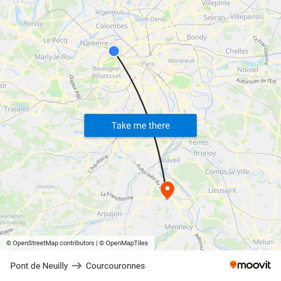 Pont de Neuilly to Courcouronnes map