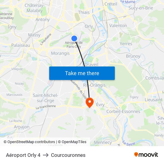 Aéroport Orly 4 to Courcouronnes map