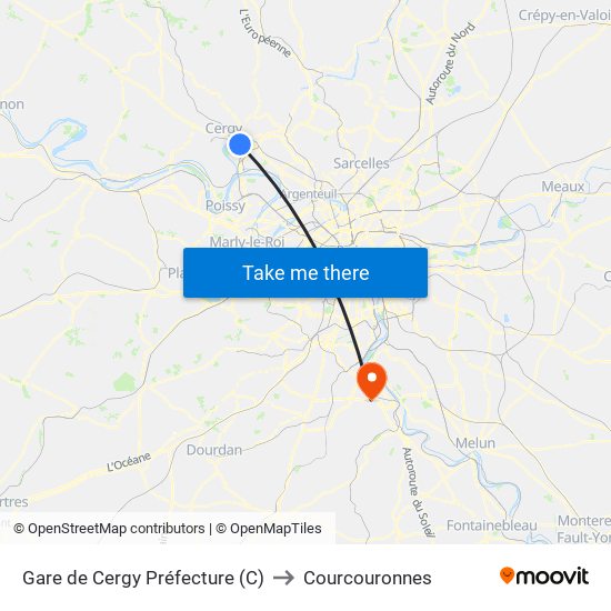 Gare de Cergy Préfecture (C) to Courcouronnes map