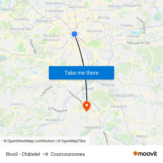 Rivoli - Châtelet to Courcouronnes map
