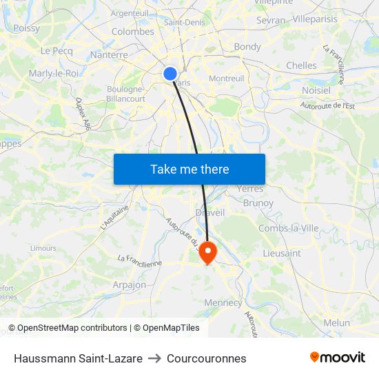 Haussmann Saint-Lazare to Courcouronnes map