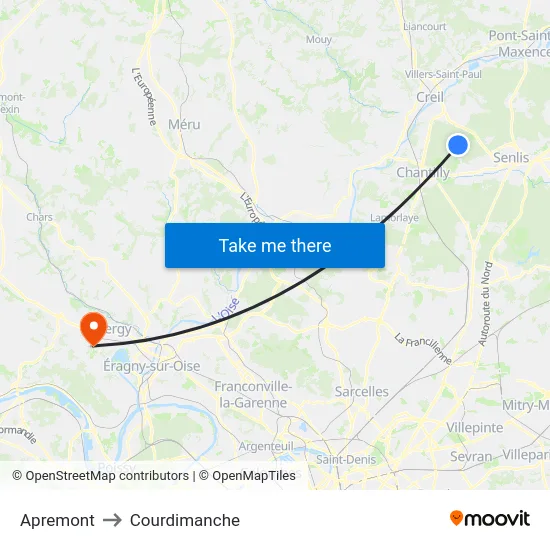 Apremont to Courdimanche map
