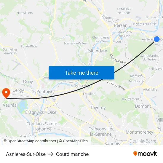 Asnieres-Sur-Oise to Courdimanche map