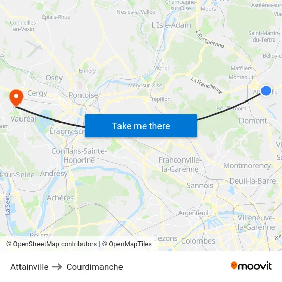 Attainville to Courdimanche map