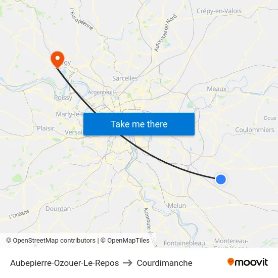 Aubepierre-Ozouer-Le-Repos to Courdimanche map