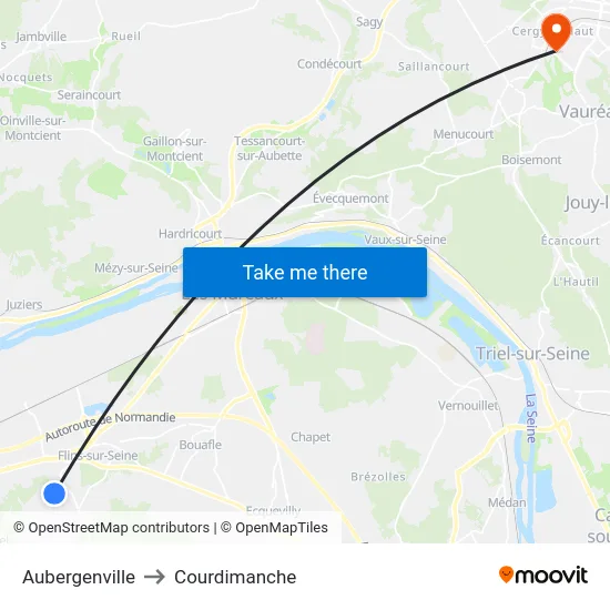 Aubergenville to Courdimanche map