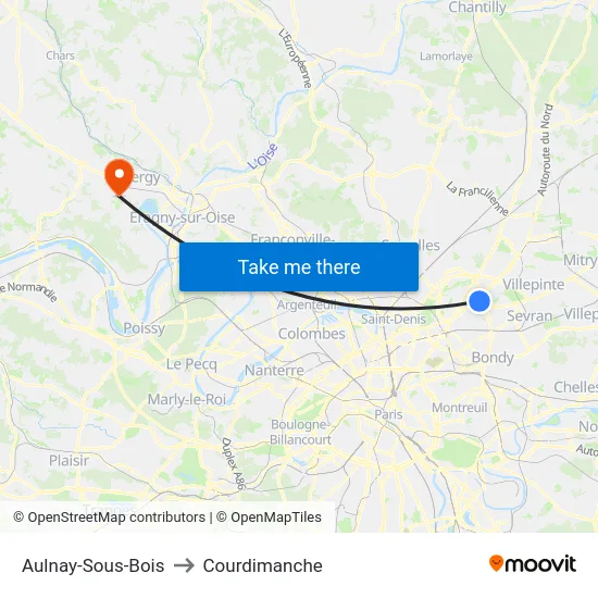 Aulnay-Sous-Bois to Courdimanche map