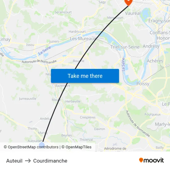 Auteuil to Courdimanche map