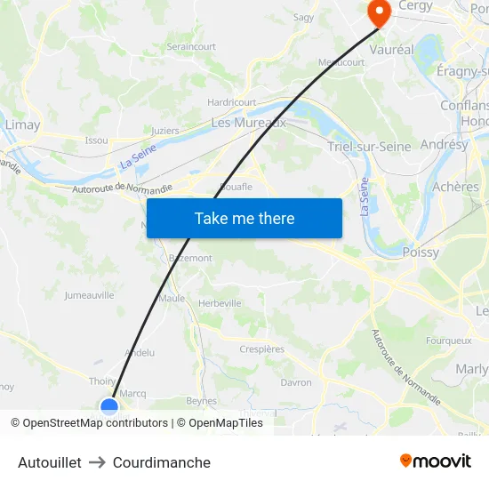 Autouillet to Courdimanche map