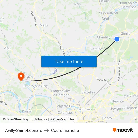 Avilly-Saint-Leonard to Courdimanche map