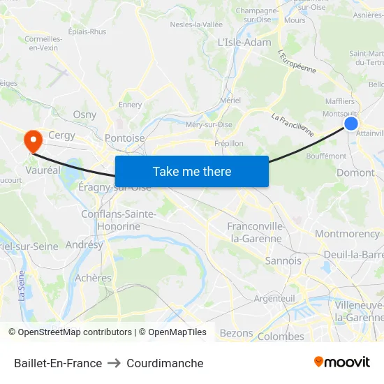 Baillet-En-France to Courdimanche map