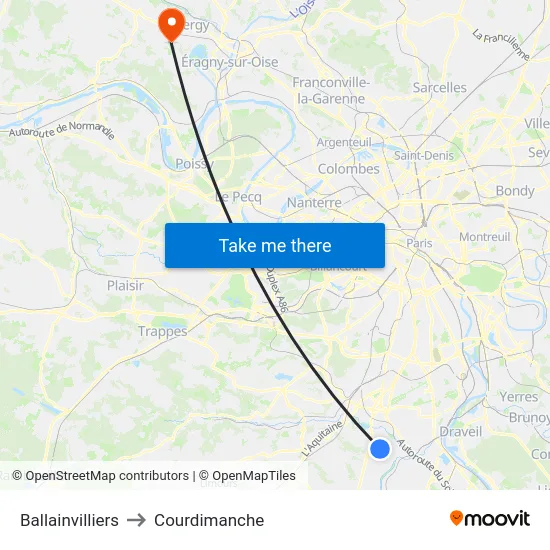 Ballainvilliers to Courdimanche map