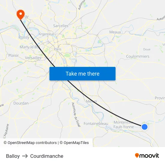 Balloy to Courdimanche map