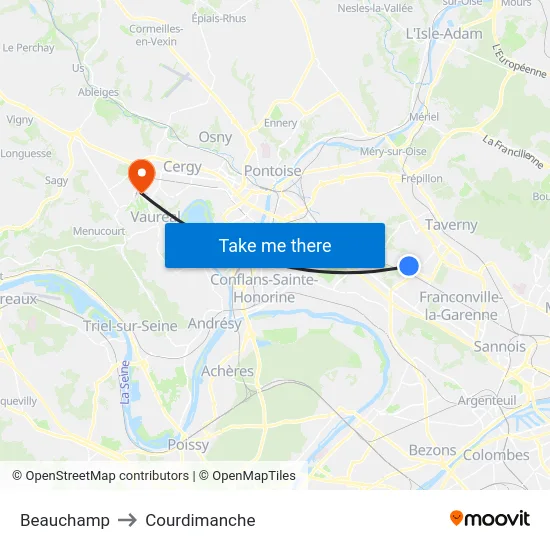 Beauchamp to Courdimanche map