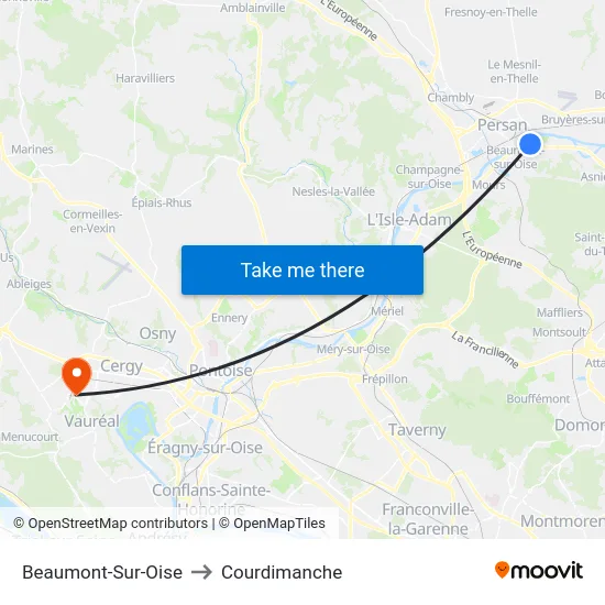Beaumont-Sur-Oise to Courdimanche map