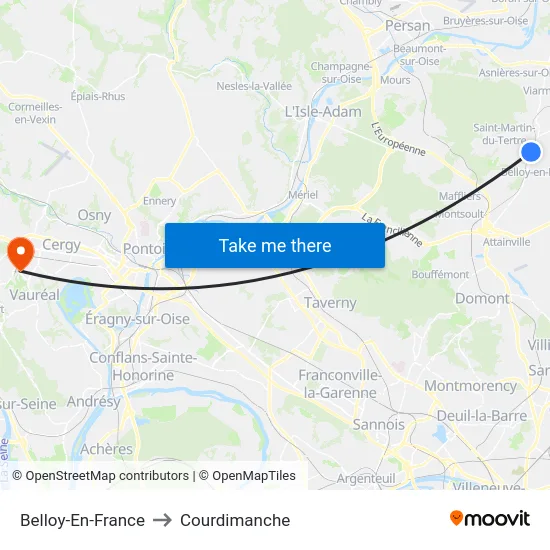 Belloy-En-France to Courdimanche map
