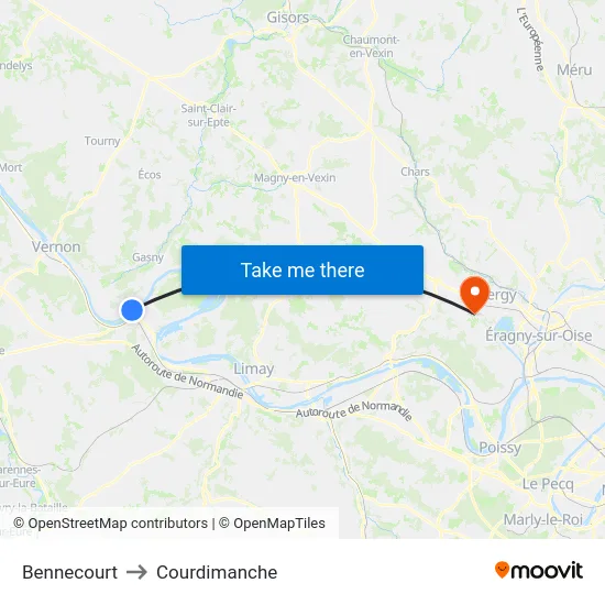 Bennecourt to Courdimanche map