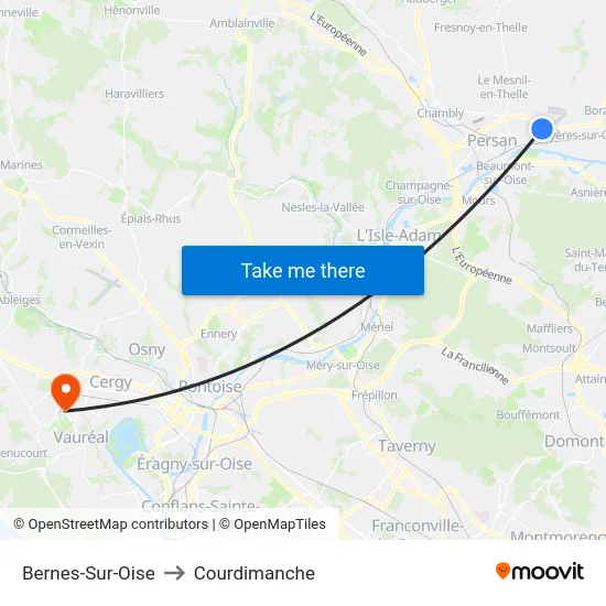 Bernes-Sur-Oise to Courdimanche map