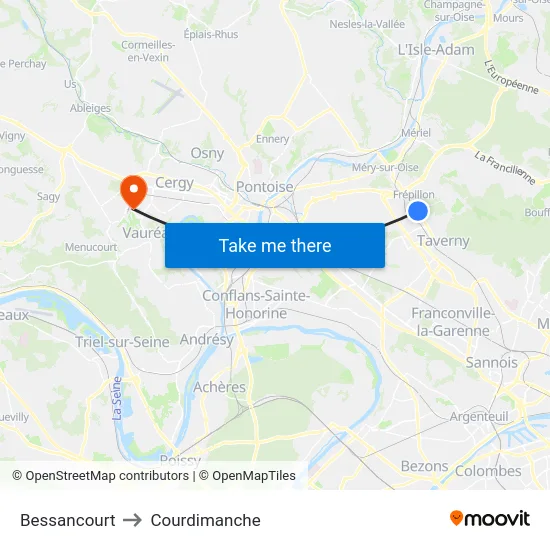 Bessancourt to Courdimanche map