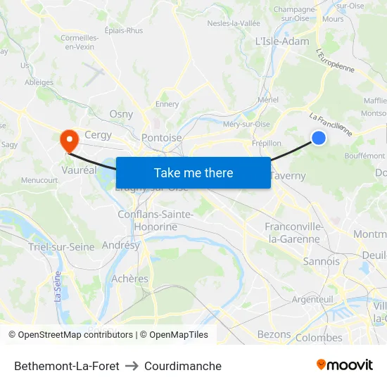 Bethemont-La-Foret to Courdimanche map