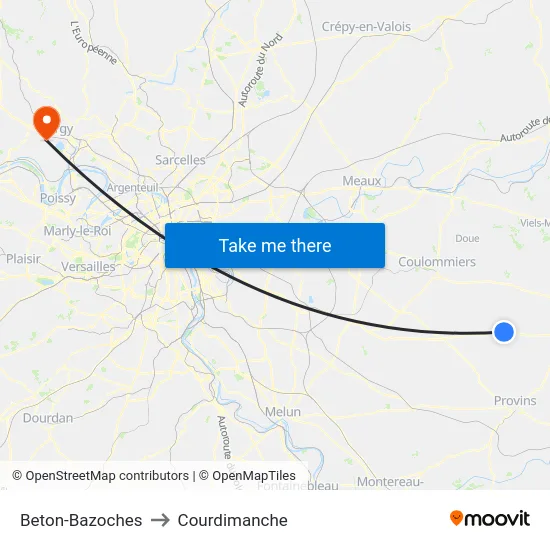 Beton-Bazoches to Courdimanche map