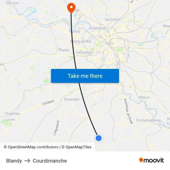 Blandy to Courdimanche map