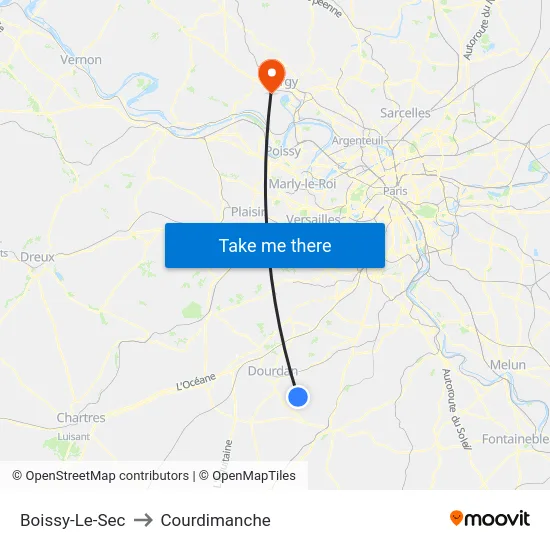 Boissy-Le-Sec to Courdimanche map